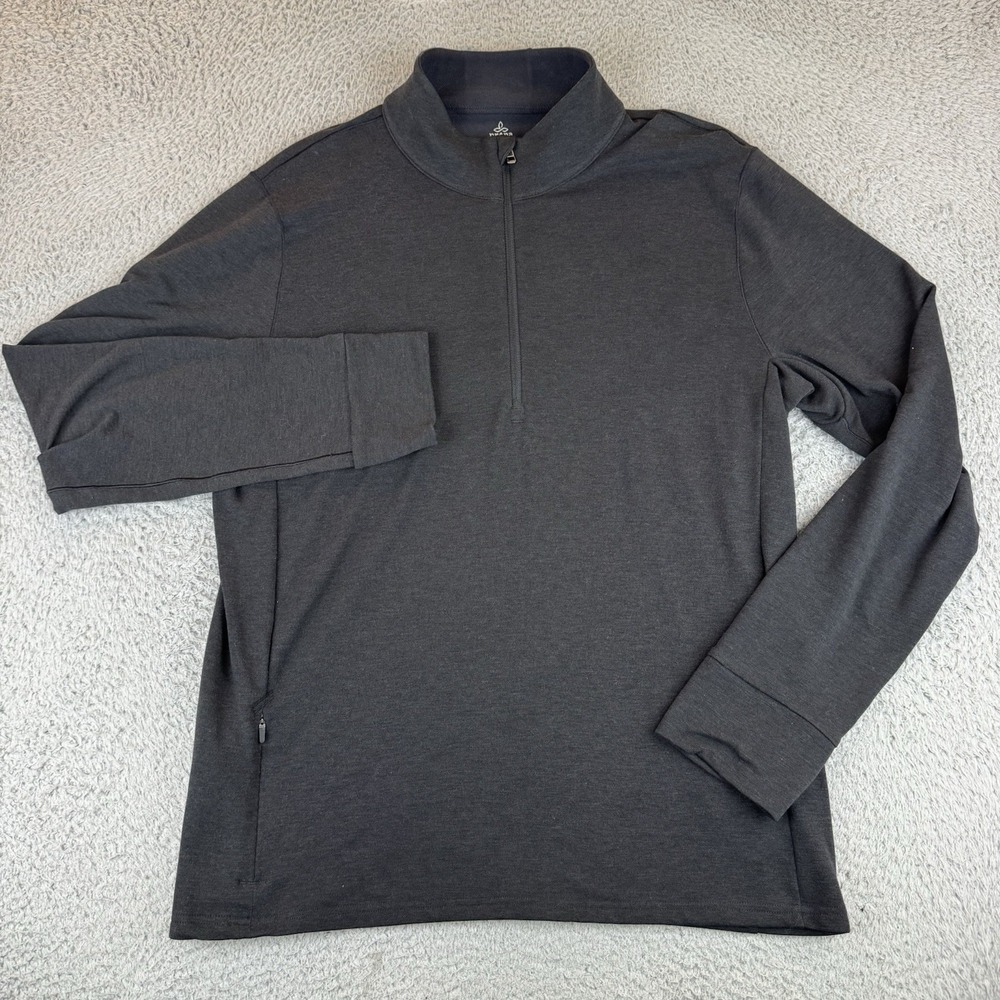 prAna Breathe Mens M 1/4 Zip Performance Pullover Gray Long Sleeve Shirt Hiking